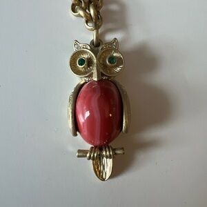 Stella and Dot Gold and Pink Coral Owl Pendant Necklace